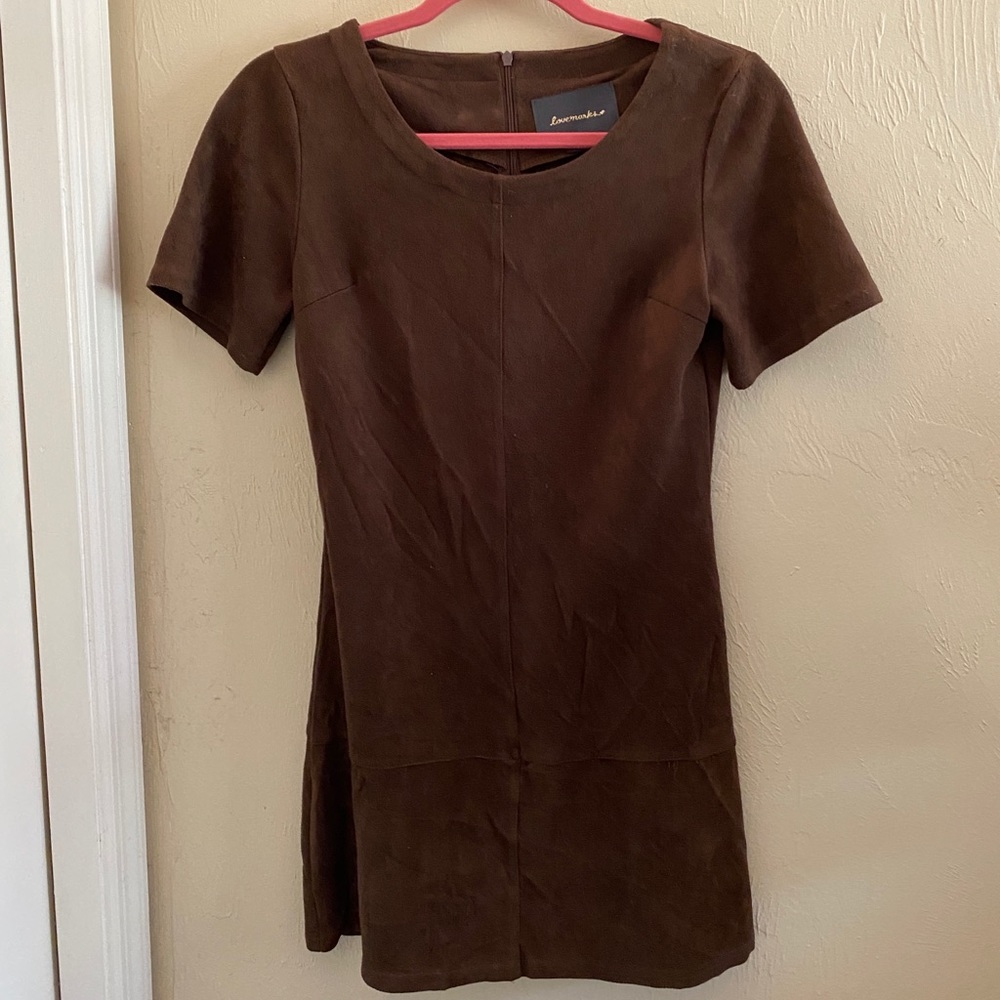Mini brown faux suede dress